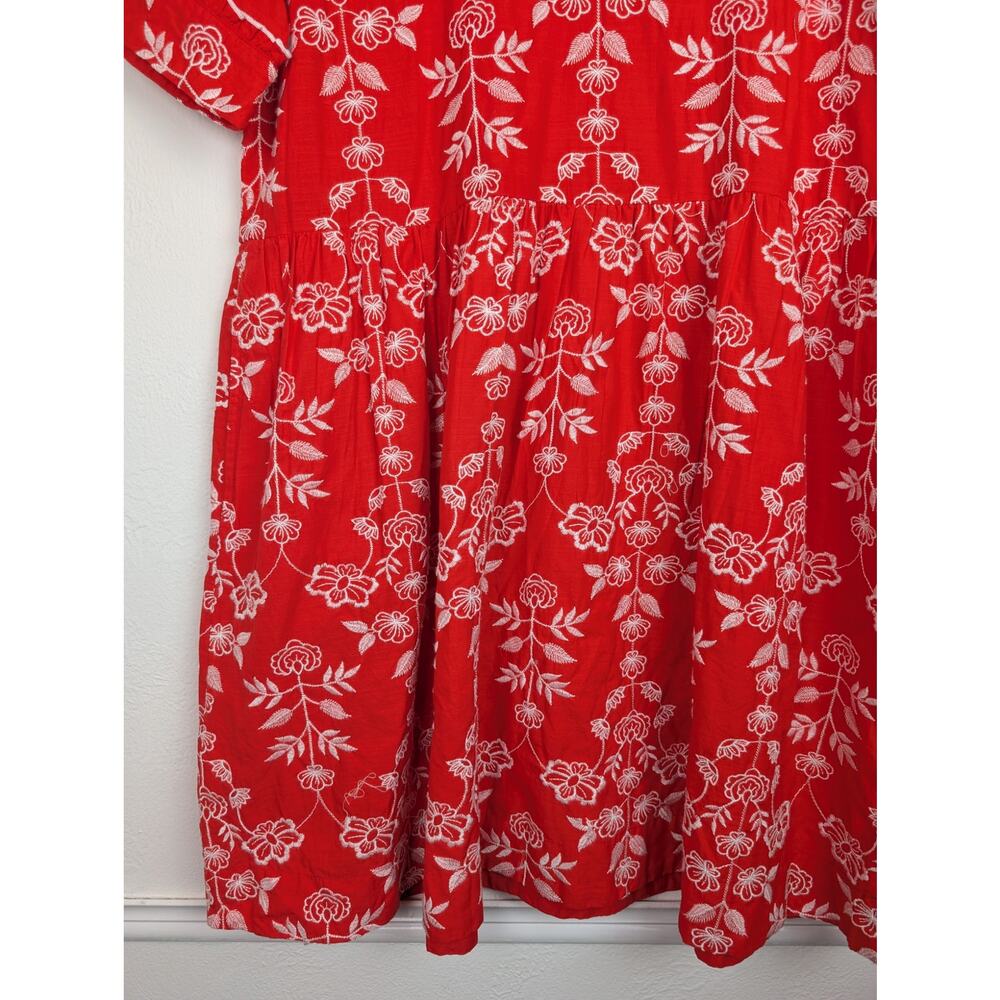 Draper James Simone Dress Floral Embroidered Ruffle Mini Cotton Red Size XL - Picture 4 of 11
